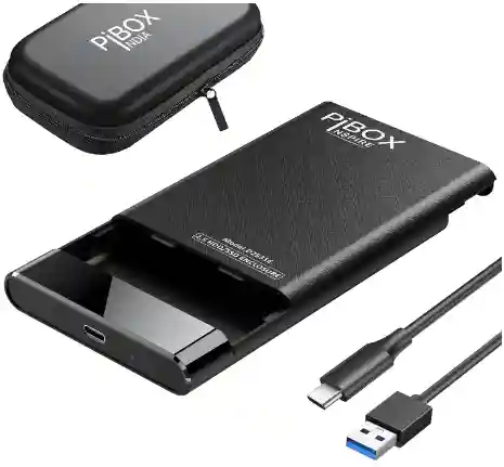  PiBOX India - USB C 3.1 2.5 HDD ENCLOSURE - 50 cm type c to 3.0 cable - SSD Laptop HDD with UASP - With Carry CASE - REALTEK CHIP